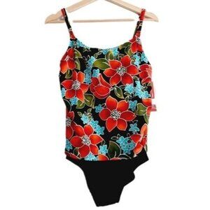 SILHOUETTE SOLUTION One Piece Swim Suit Floral Long Torso SZ 10 L